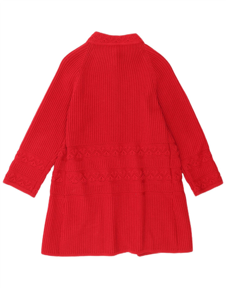 Vintage Womens Longline Cardigan Sweater UK 14 Medium Red Virgin Wool