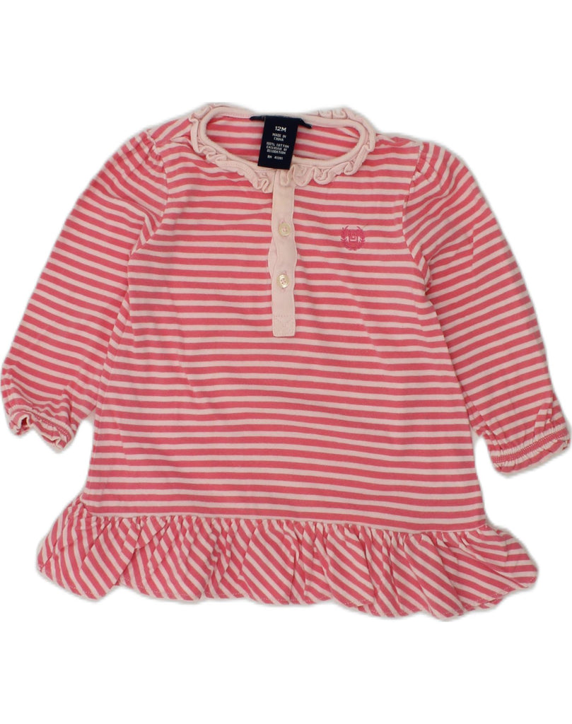 CHAPS Baby Girls Ruffle A-Line Dress 9-12 Months Pink Striped Cotton | Vintage Chaps | Thrift | Second-Hand Chaps | Used Clothing | Messina Hembry 