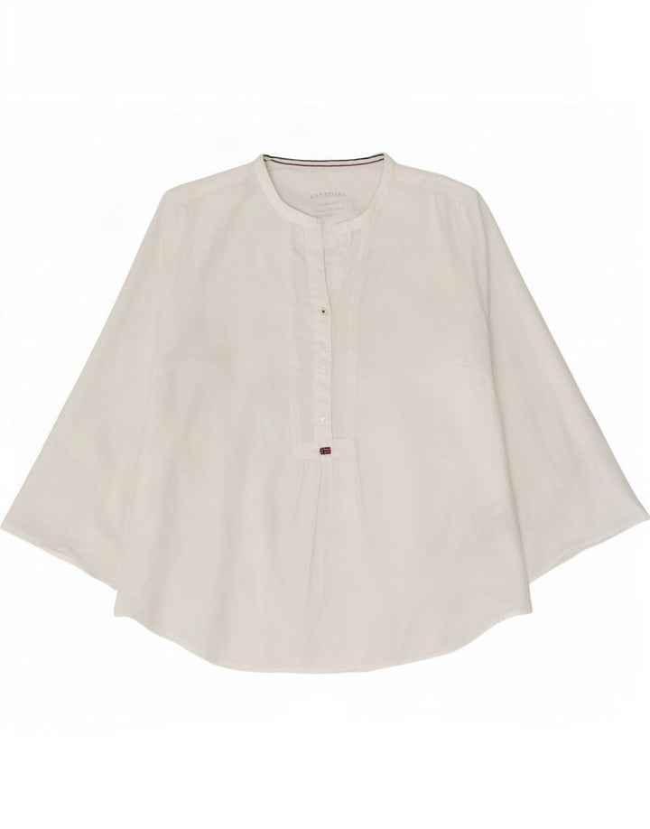 Napapijri Womens 3/4 Sleeve Blouse Top UK 14 Medium White Cotton