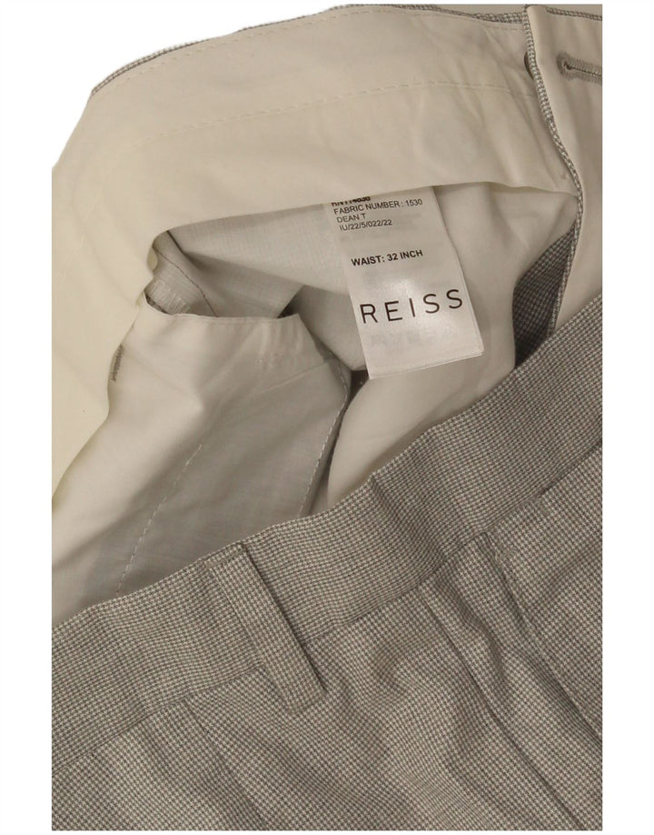 Reiss Mens Slim Suit Trousers W32 L33 Grey Houndstooth Cotton