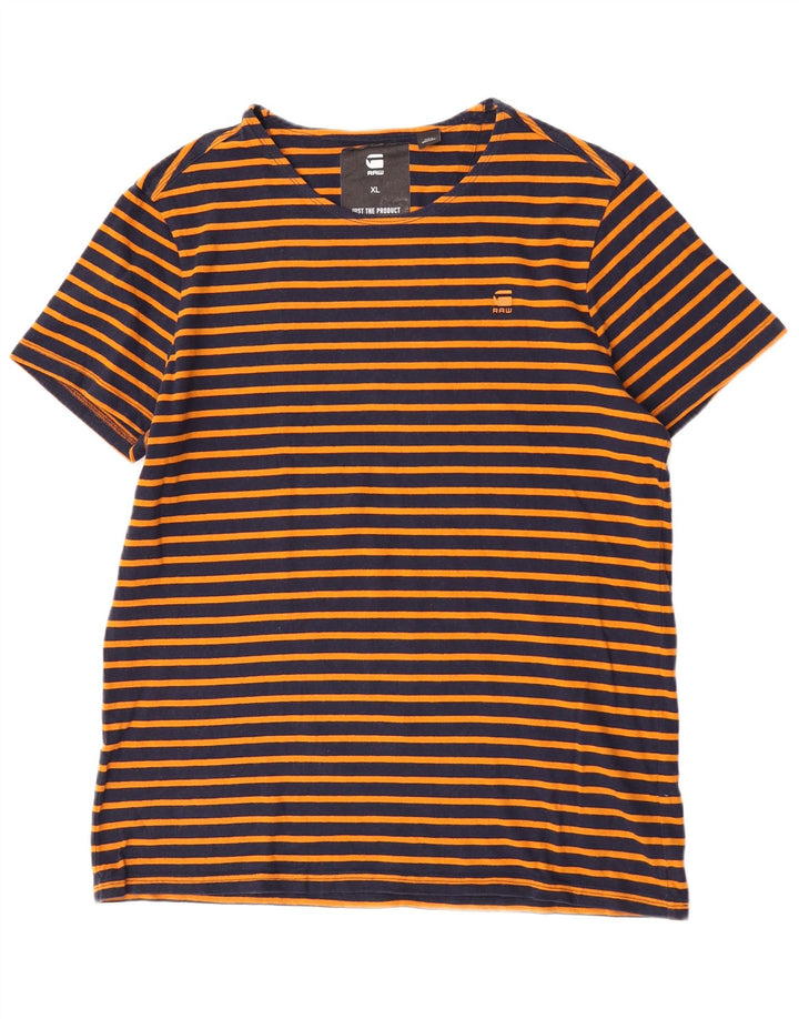 G-Star Mens T-Shirt Top XL Orange Striped