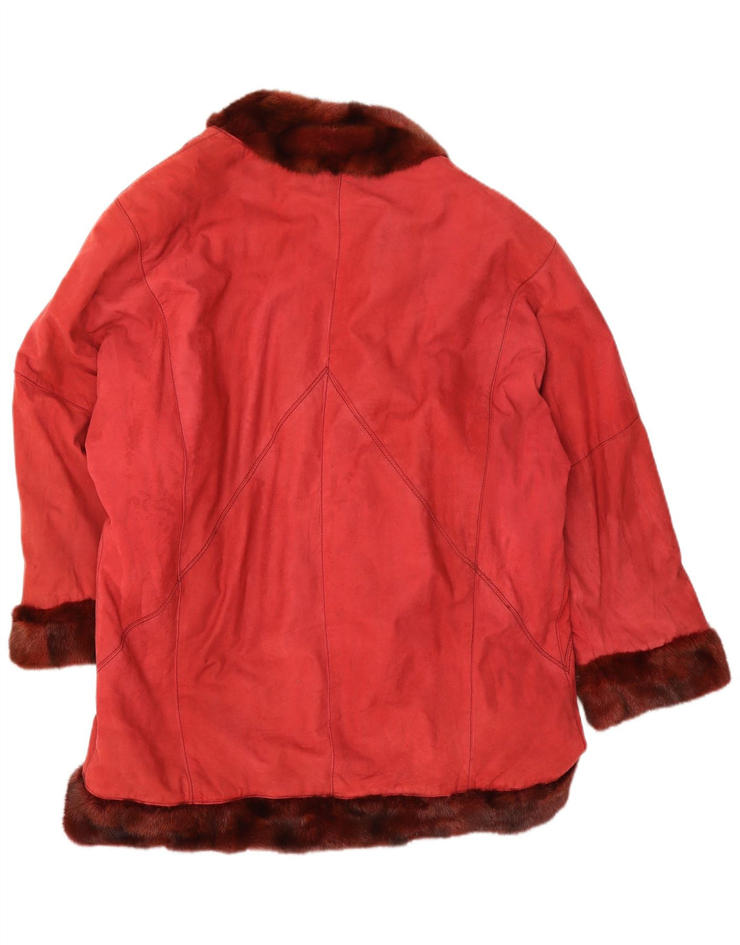 VINTAGE Womens Oversized Open Suede Overcoat IT 44 Medium Red Leather
