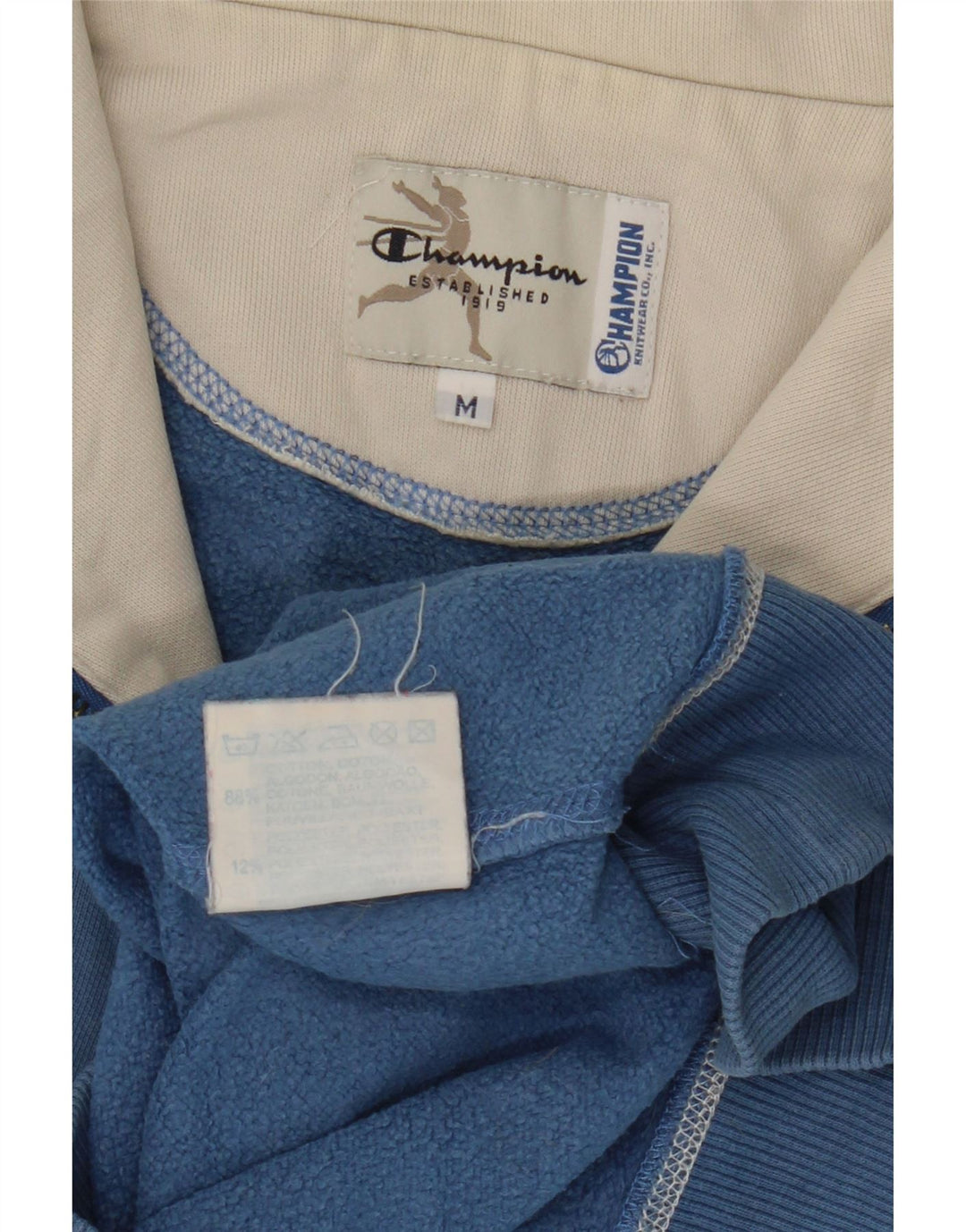 Champion Womens Zip Neck Sweatshirt Jumper UK 14 Medium Blue Cotton