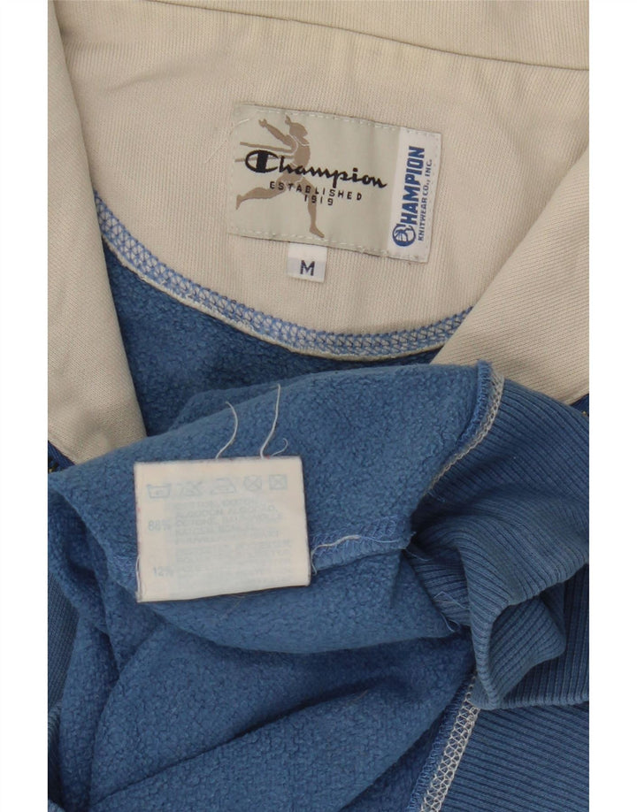 Champion Womens Zip Neck Sweatshirt Jumper UK 14 Medium Blue Cotton