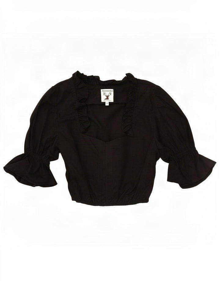 Alpenmarchen Womens Ruffle Front Crop Blouse Top EU 40 Medium Black