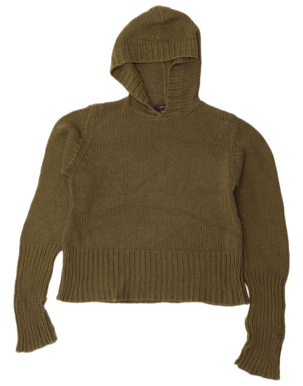 Zara Womens Hooded Oversized Jumper Sweater UK 14 Medium Green Acrylic