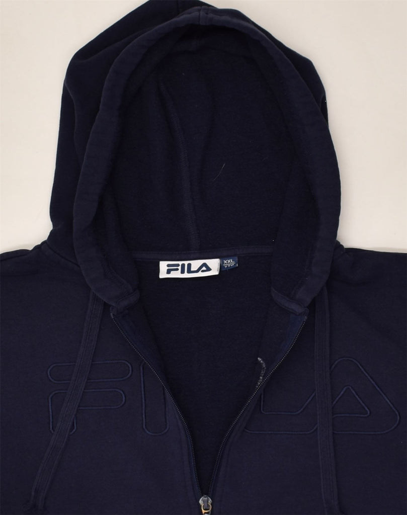 FILA Womens Tall Graphic Zip Hoodie Sweater UK 20 2XL Navy Blue Cotton | Vintage Fila | Thrift | Second-Hand Fila | Used Clothing | Messina Hembry 