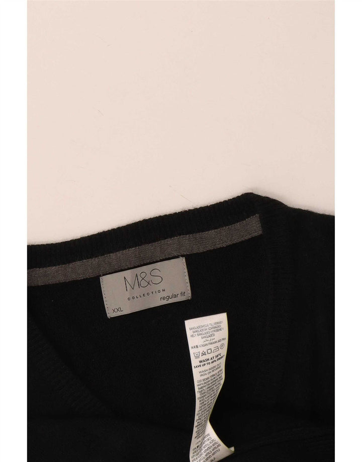 Marks & Spencer Mens Regular Fit V-Neck Jumper Sweater 2XL Black Acrylic