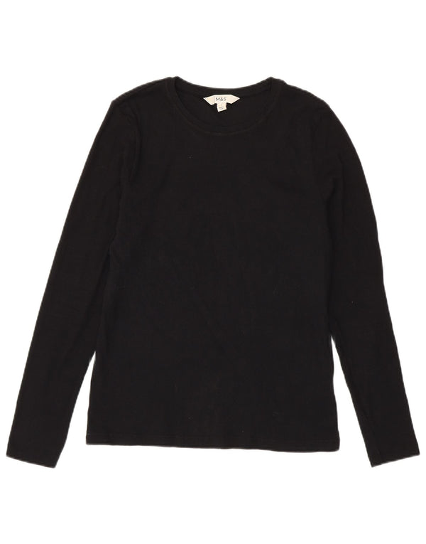 Marks & Spencer Womens Top Long Sleeve UK 14 Medium Black Cotton