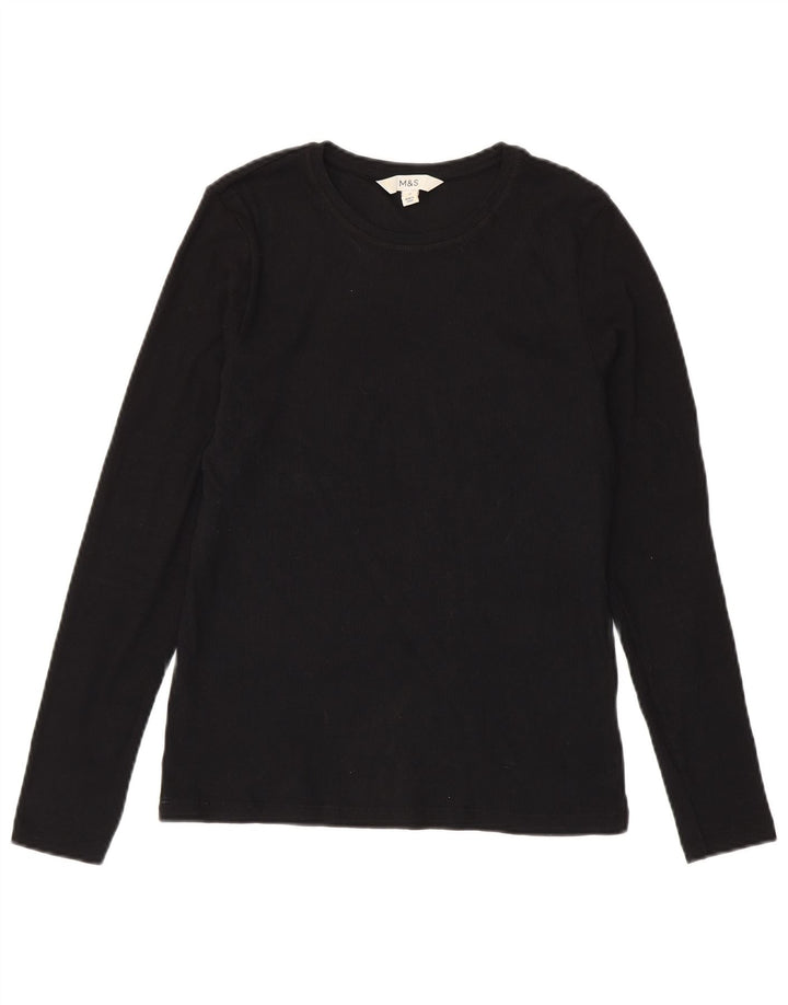 Marks & Spencer Womens Top Long Sleeve UK 14 Medium Black Cotton