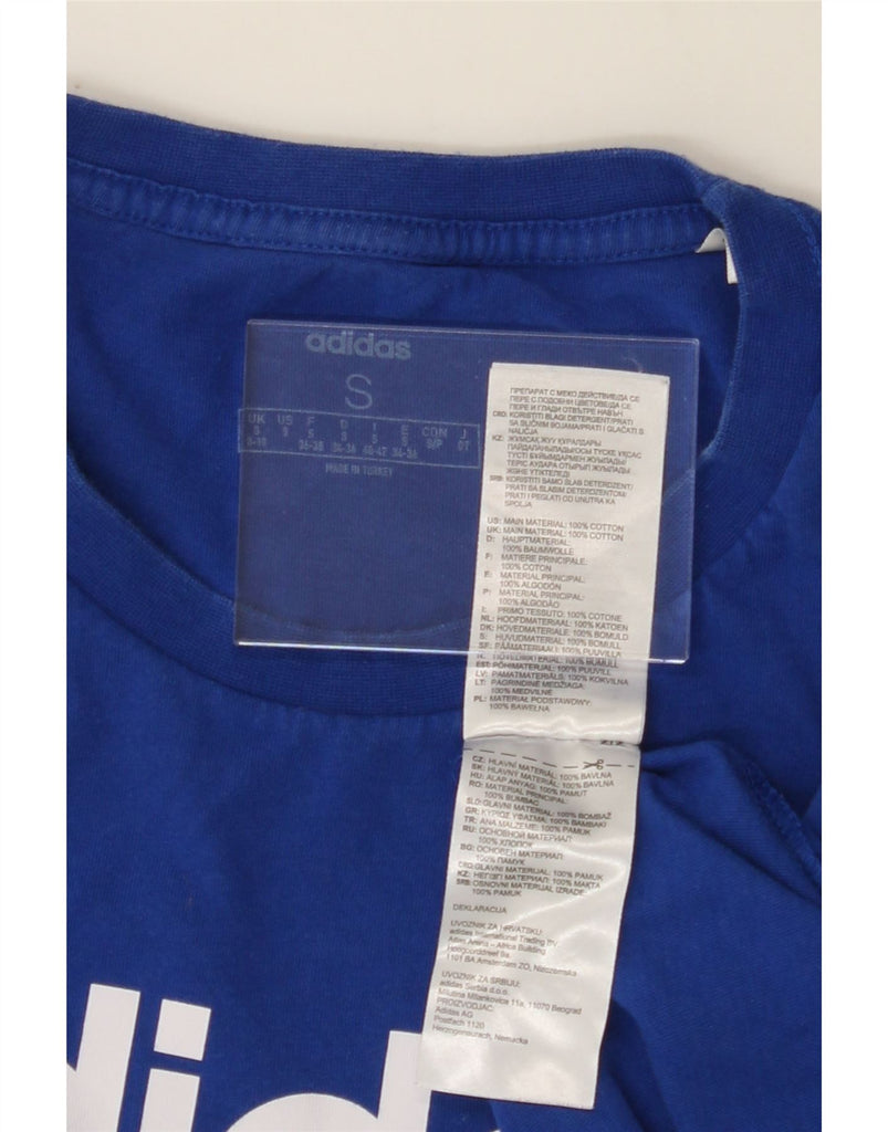 ADIDAS Womens Oversized Graphic T-Shirt Top UK 8/10 Small Blue Cotton Vintage Adidas and Second-Hand Adidas from Messina Hembry 