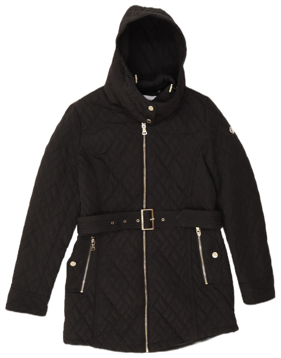 Calvin Klein Womens Hooded Quilted Overcoat UK 10 Small Black Polyester