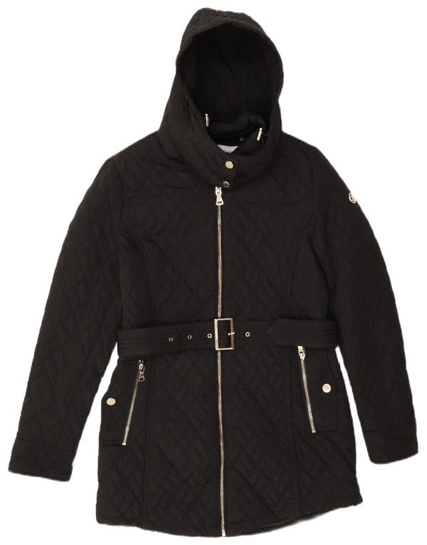 Calvin Klein Womens Hooded Quilted Overcoat UK 10 Small Black Polyester