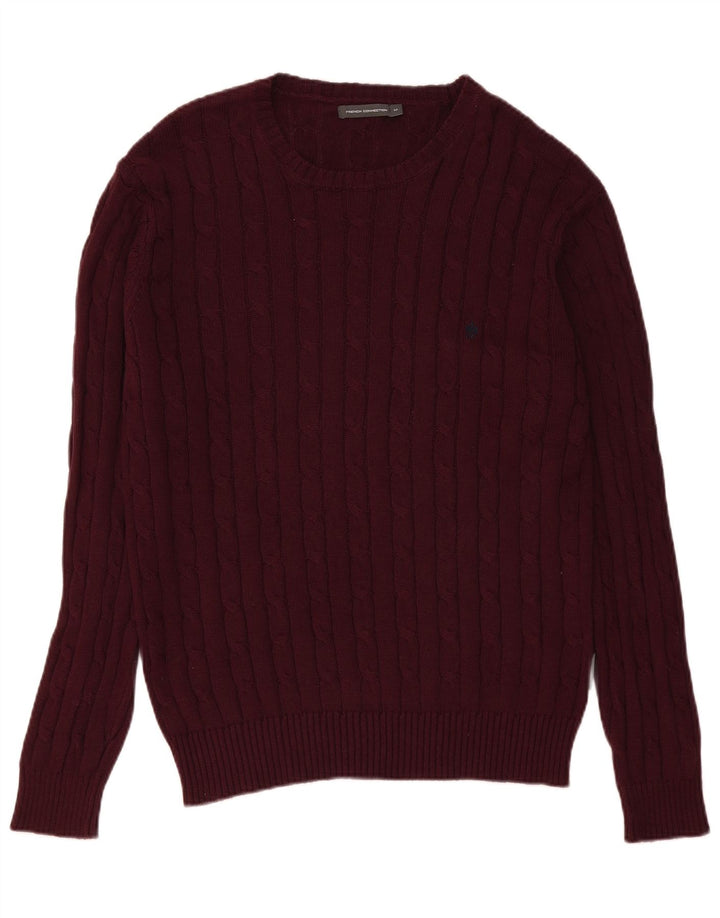 French Connection Mens Crew Neck Jumper Sweater Medium Burgundy Cotton