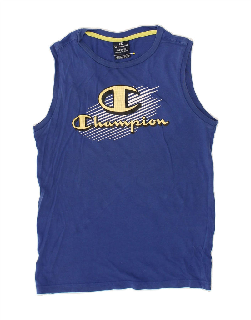 CHAMPION Boys Graphic Vest Top 9-10 Years Medium Blue Cotton | Vintage Champion | Thrift | Second-Hand Champion | Used Clothing | Messina Hembry 