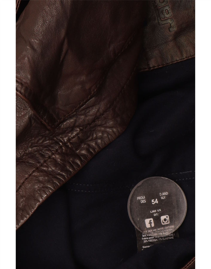 Vintage Mens Leather Jacket IT 54 2XL Brown Leather