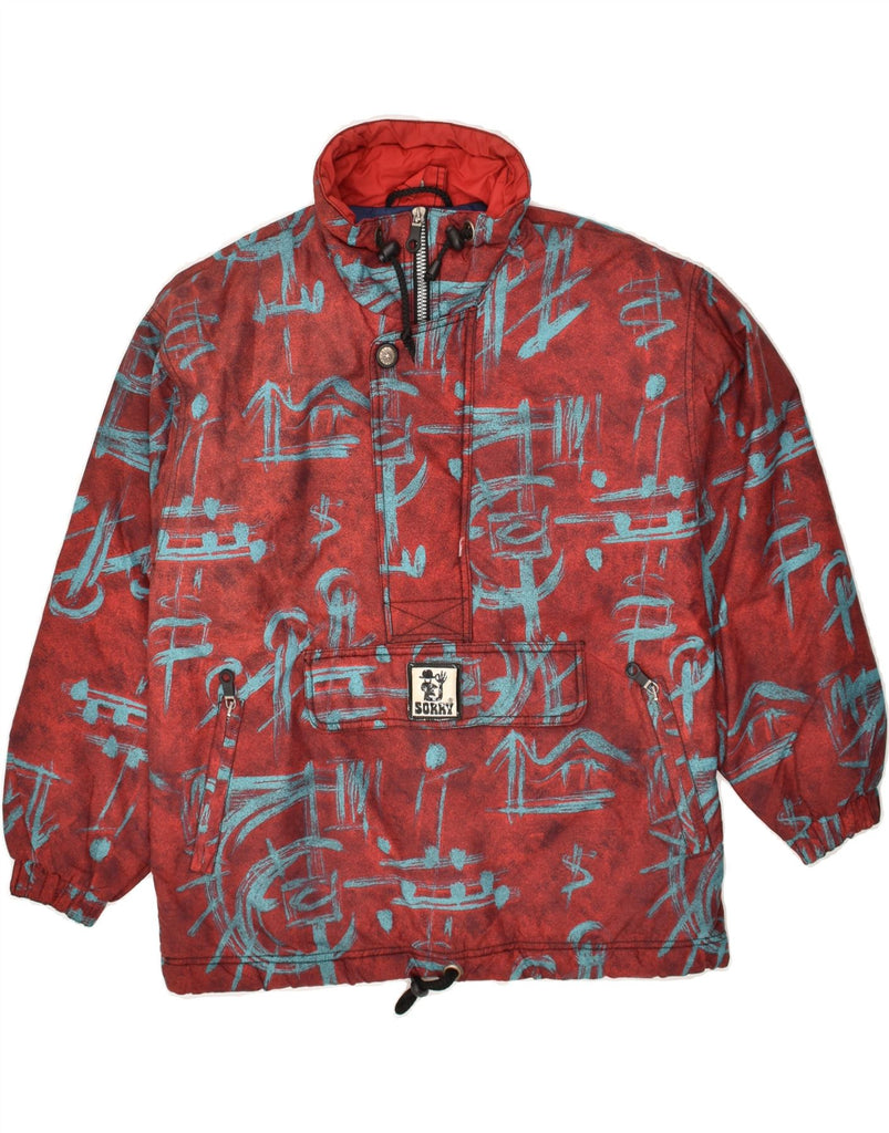 SORRY Mens Crazy Pattern Anorak Jacket UK 38 Medium Red Polyamide | Vintage Sorry | Thrift | Second-Hand Sorry | Used Clothing | Messina Hembry 