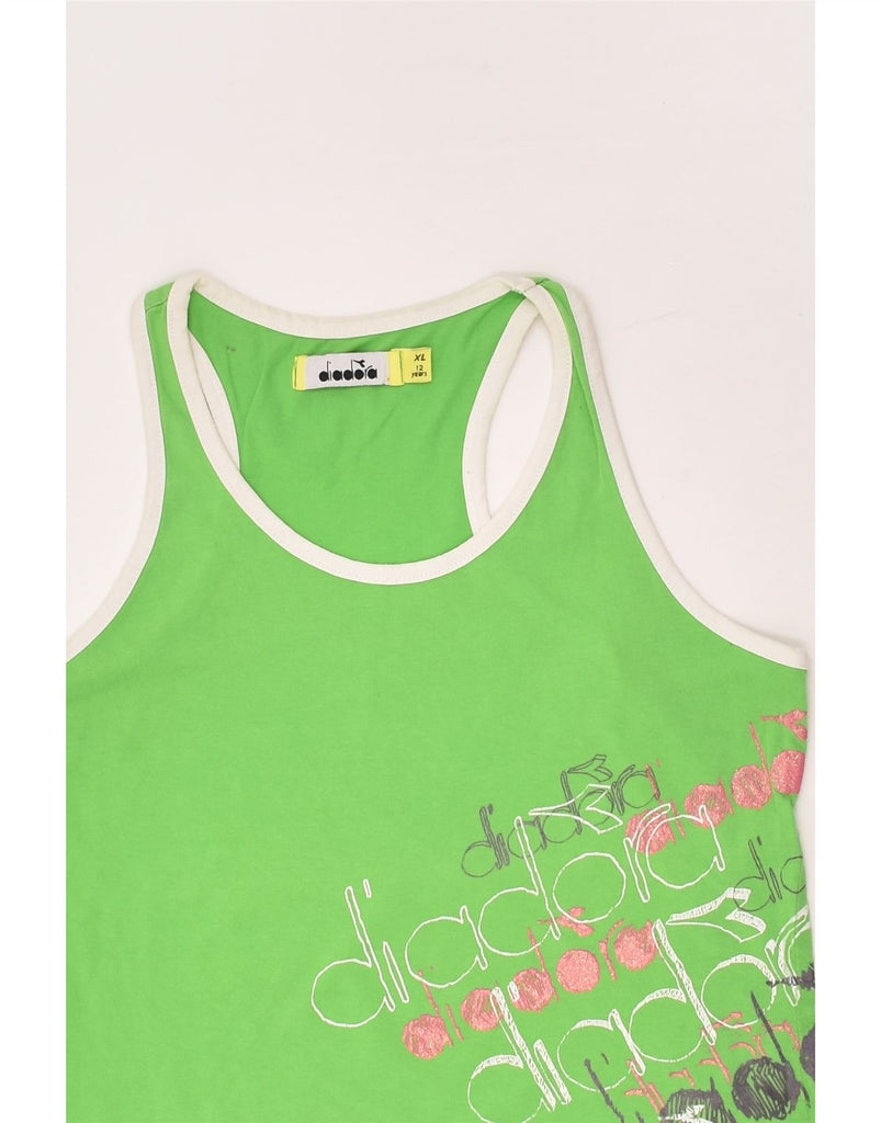 DIADORA Girls Graphic Vest Top 11-12 Years XL Green Cotton | Vintage Diadora | Thrift | Second-Hand Diadora | Used Clothing | Messina Hembry 