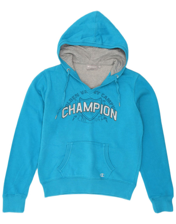Champion Girls Graphic Hoodie Jumper 13-14 Years Blue Cotton