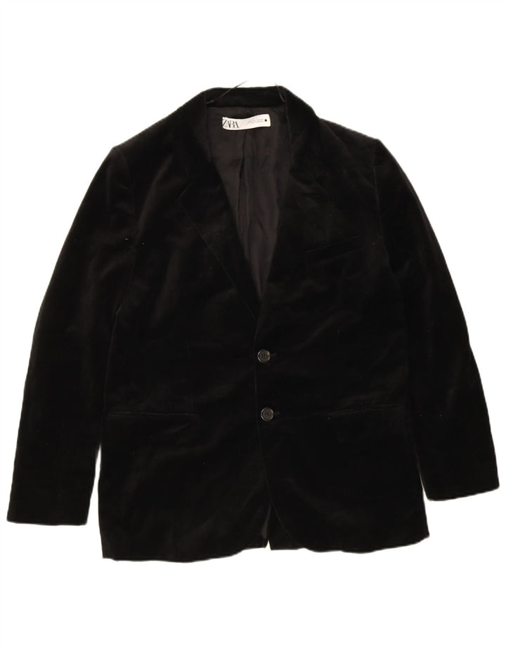 Zara Mens Velvet 2 Button Blazer Jacket UK 38 Medium Black Cotton