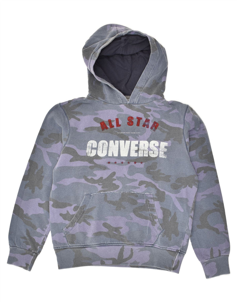 CONVERSE Girls Graphic Hoodie Jumper 13-14 Years Grey Camouflage Cotton | Vintage Converse | Thrift | Second-Hand Converse | Used Clothing | Messina Hembry 