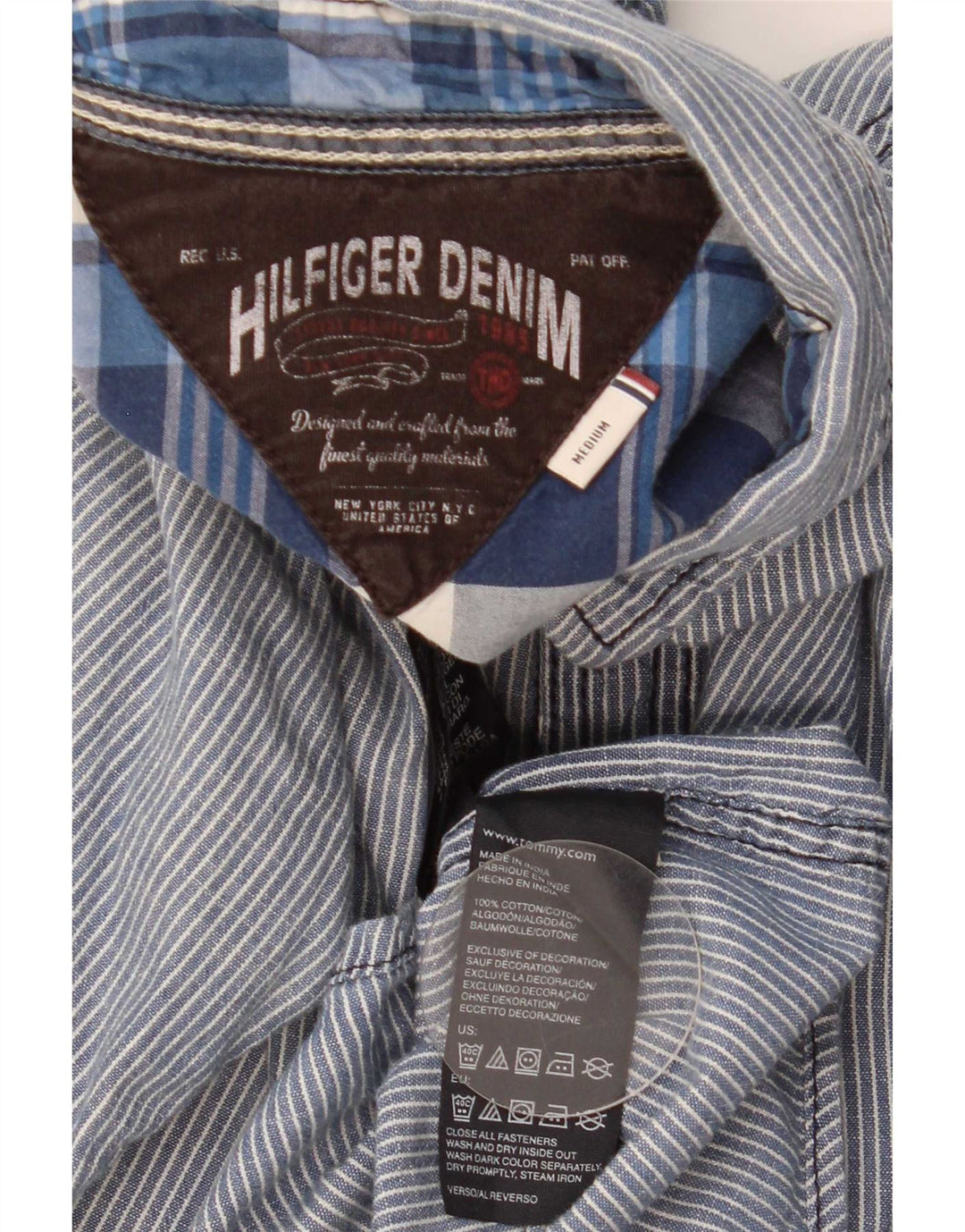 Tommy Hilfiger Mens Shirt Medium Navy Blue Pinstripe Cotton