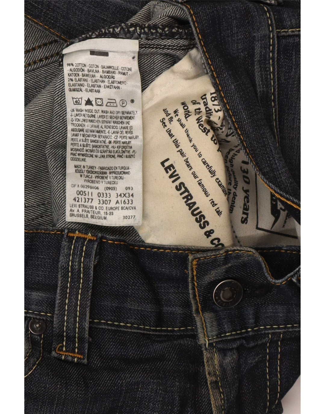 Levi's Mens 511 Slim Jeans W34 L34 Navy Blue Cotton