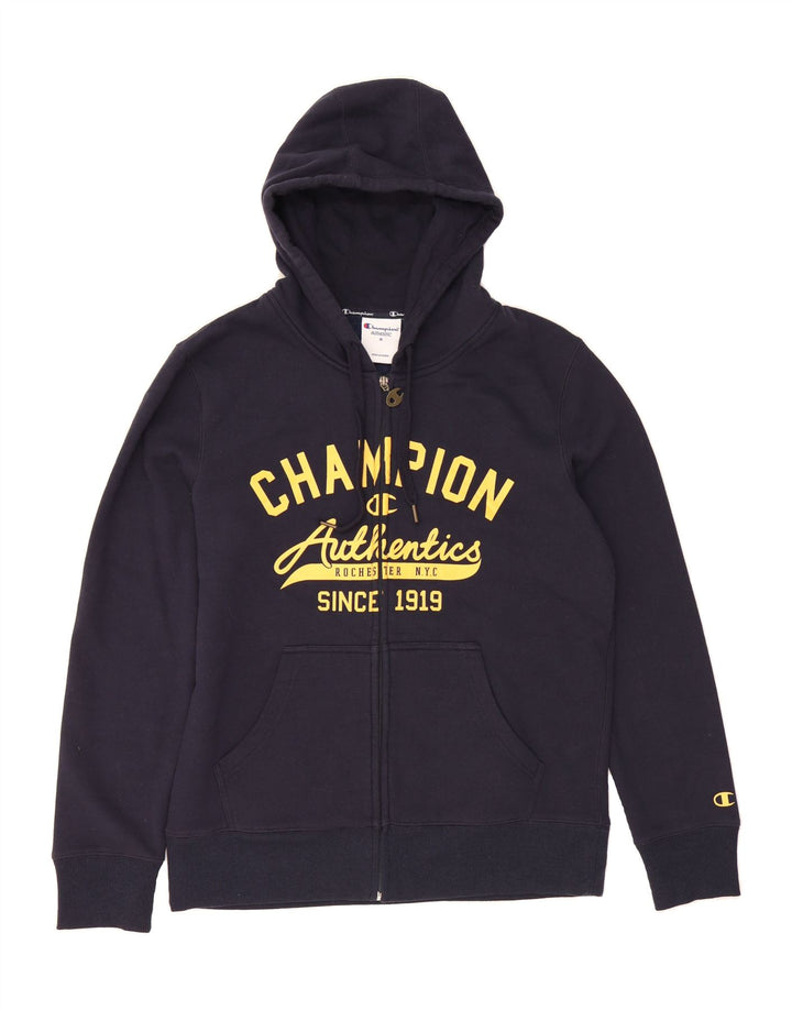 CHAMPION Mens Authentic Graphic Zip Hoodie Sweater Medium Navy Blue Cotton Vintage Champion and Second-Hand Champion from Messina Hembry 