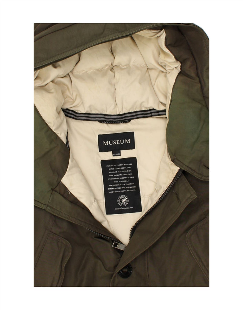 MUSEUM Mens Hooded Padded Jacket UK 42 XL Khaki Cotton | Vintage Museum | Thrift | Second-Hand Museum | Used Clothing | Messina Hembry 