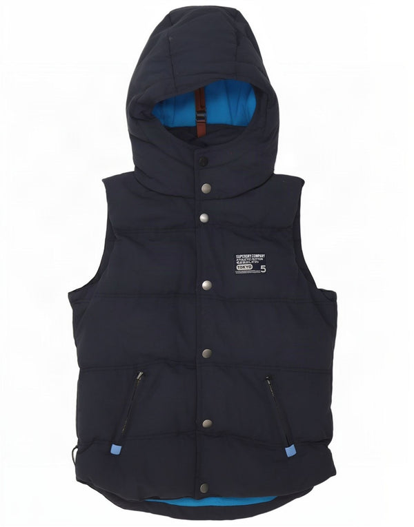Superdry Mens Graphic Hooded Padded Gilet UK 38 Medium Navy Blue Nylon