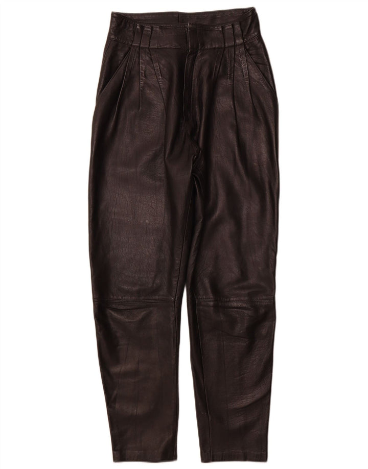 VINTAGE Womens Pegged Leather Trousers IT 44 Medium W26 L26 Black Leather