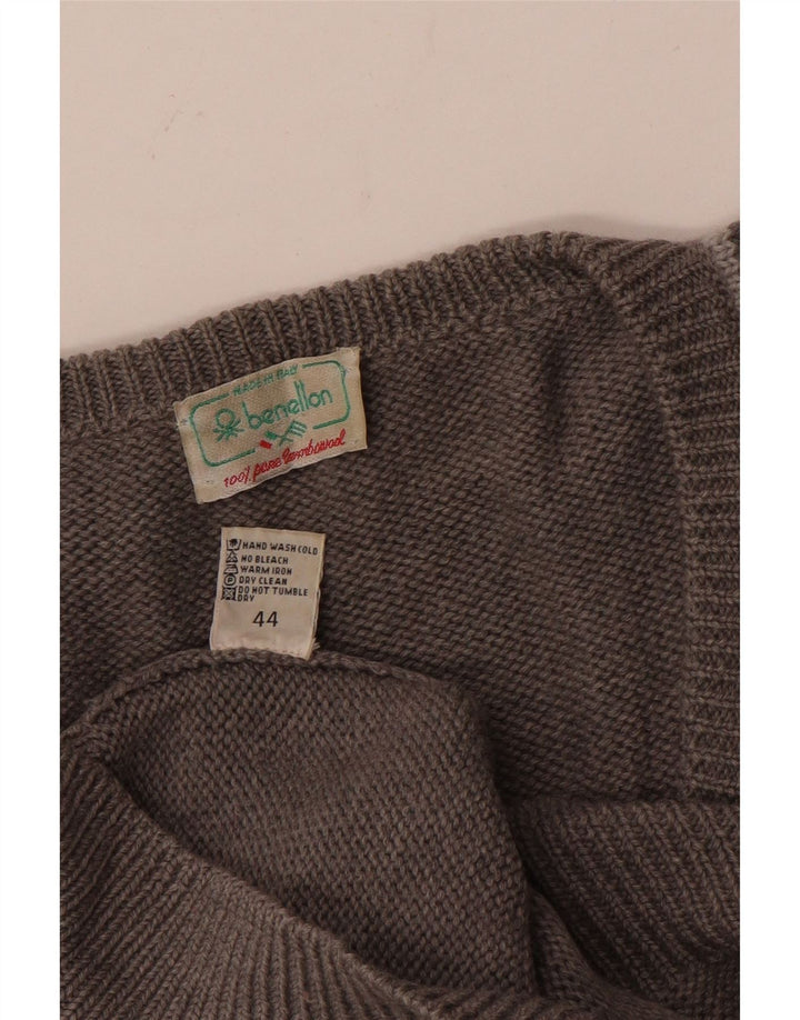 BENETTON Womens V-Neck Jumper Sweater IT 44 Medium Grey Argyle/Diamond