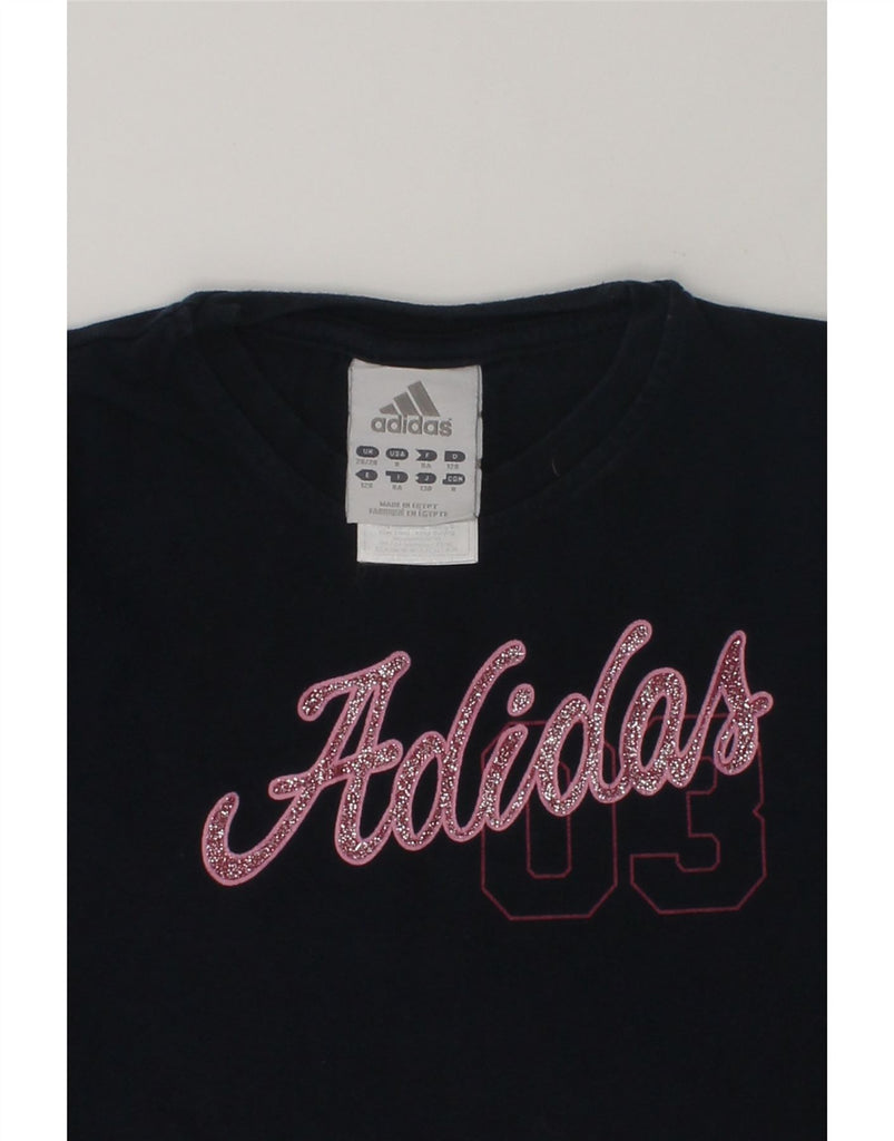 ADIDAS Girls Graphic Top Long Sleeve 7-8 Years Navy Blue Cotton | Vintage Adidas | Thrift | Second-Hand Adidas | Used Clothing | Messina Hembry 