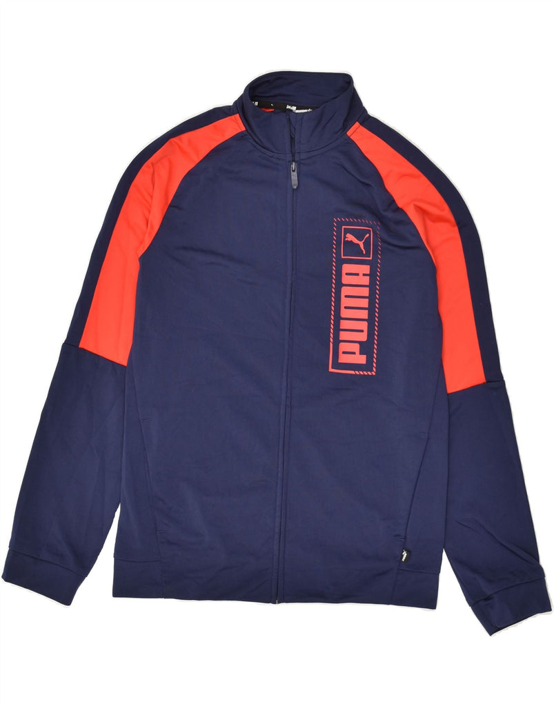 PUMA Boys Graphic Tracksuit Top Jacket 15-16 Years Navy Blue Colourblock | Vintage Puma | Thrift | Second-Hand Puma | Used Clothing | Messina Hembry 