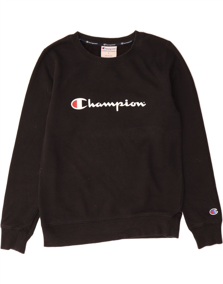 CHAMPION Womens Oversized Graphic Sweatshirt Jumper UK 10 Small Black Vintage Champion and Second-Hand Champion from Messina Hembry 