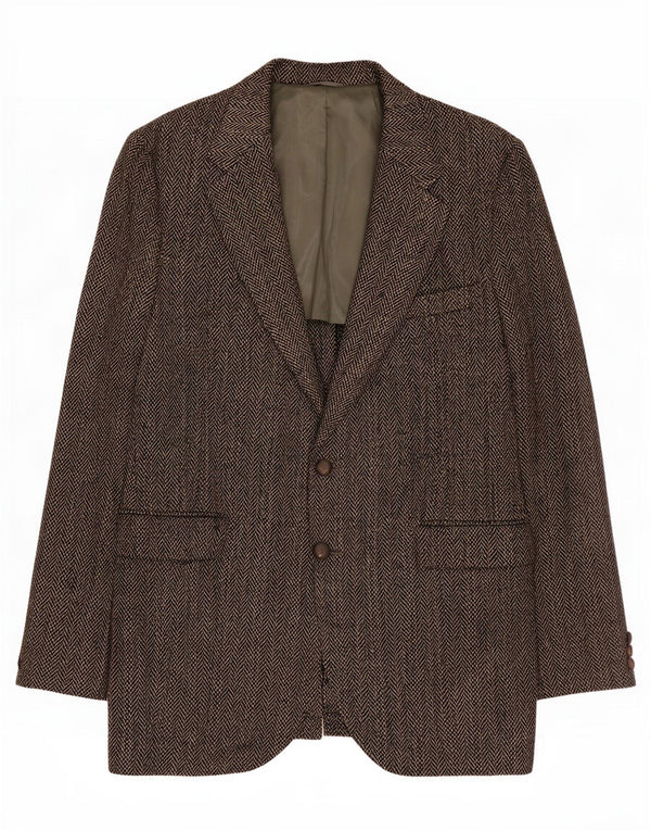 Harris Tweed Mens 2 Button Blazer Jacket UK 40 Large Grey Herringbone Wool