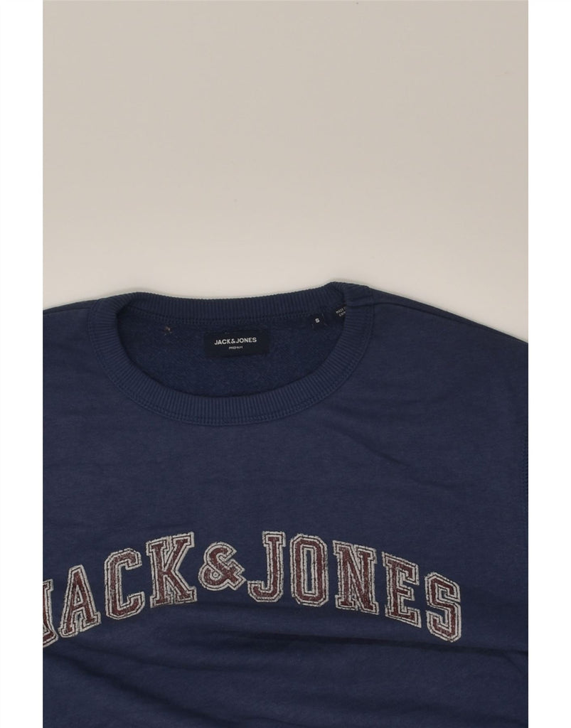 JACK & JONES Mens Graphic Sweatshirt Jumper Small Navy Blue Cotton | Vintage Jack & Jones | Thrift | Second-Hand Jack & Jones | Used Clothing | Messina Hembry 