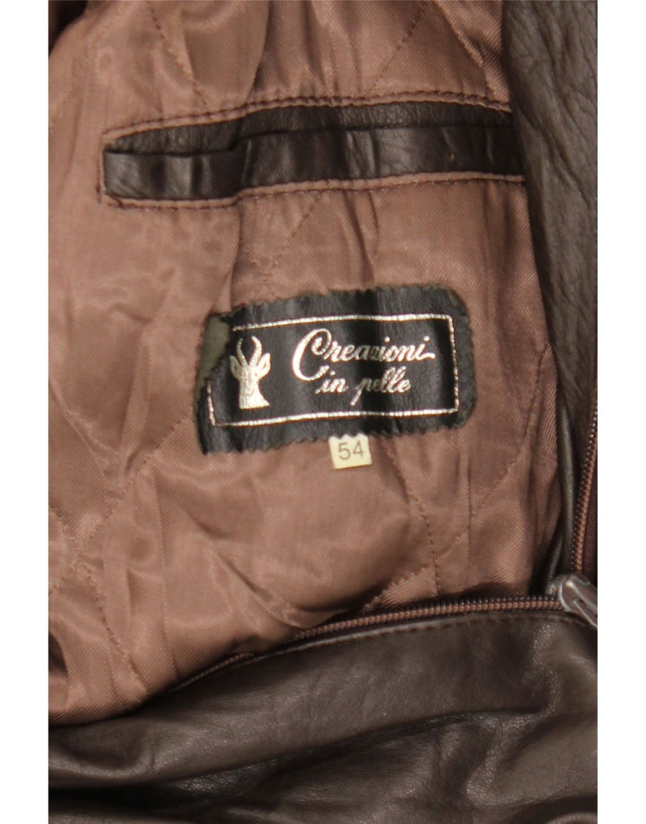 VINTAGE Mens Leather Jacket IT 54 2XL Brown Leather
