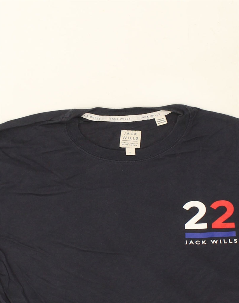 JACK WILLS Mens Graphic T-Shirt Long Sleeve Small Navy Blue Cotton | Vintage Jack Wills | Thrift | Second-Hand Jack Wills | Used Clothing | Messina Hembry 