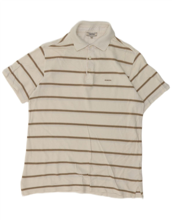 Geox Mens Respira Regular Fit Polo Shirt Medium White Striped Cotton