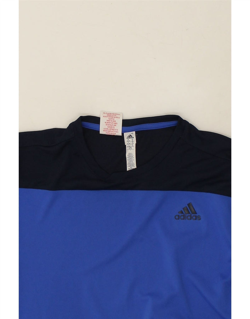 ADIDAS Boys Climalite T-Shirt Top 15-16 Years Blue Colourblock | Vintage Adidas | Thrift | Second-Hand Adidas | Used Clothing | Messina Hembry 