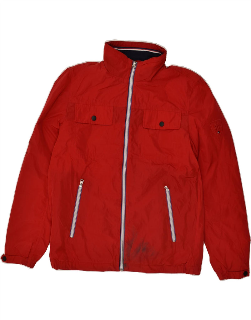 TOMMY HILFIGER Mens Bomber Jacket UK 38 Medium Red Polyester | Vintage Tommy Hilfiger | Thrift | Second-Hand Tommy Hilfiger | Used Clothing | Messina Hembry 