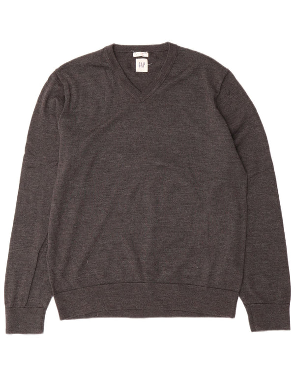 Gap Mens V-Neck Jumper Sweater Large Grey Wool