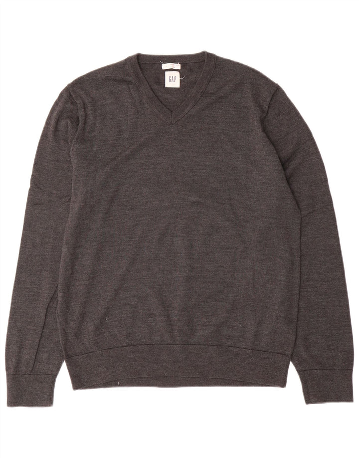 Gap Mens V-Neck Jumper Sweater Large Grey Wool