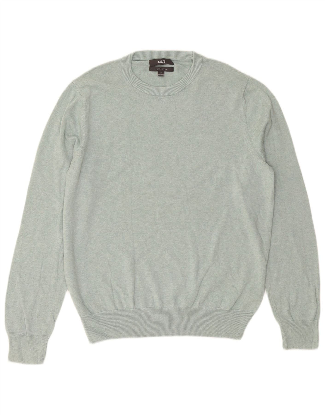 Marks & Spencer Mens Crew Neck Jumper Sweater Medium Green Cotton