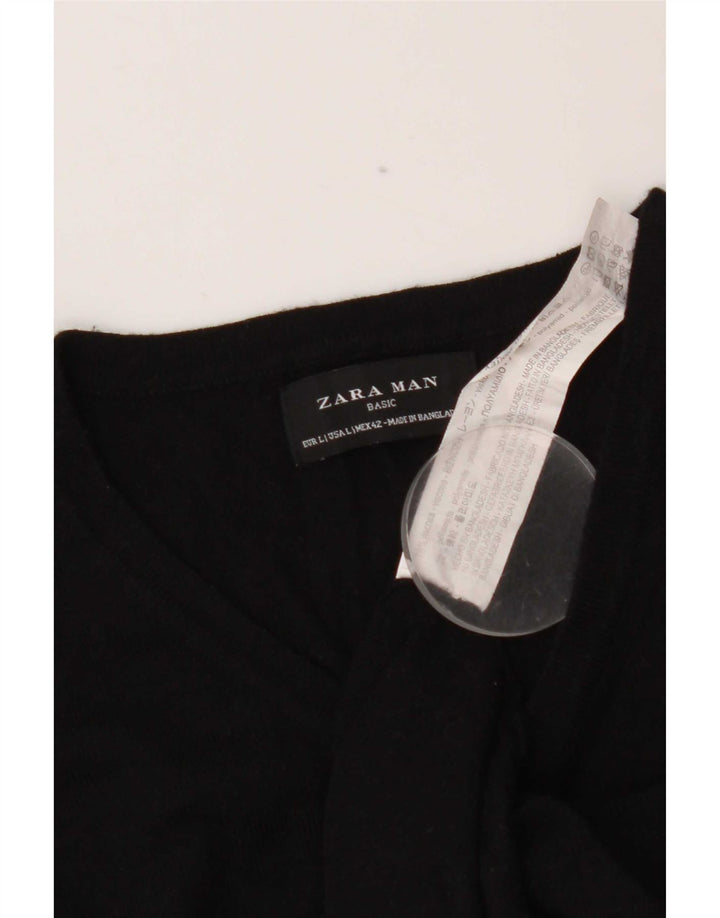 Zara Mens V-Neck Jumper Sweater Large Black Viscose