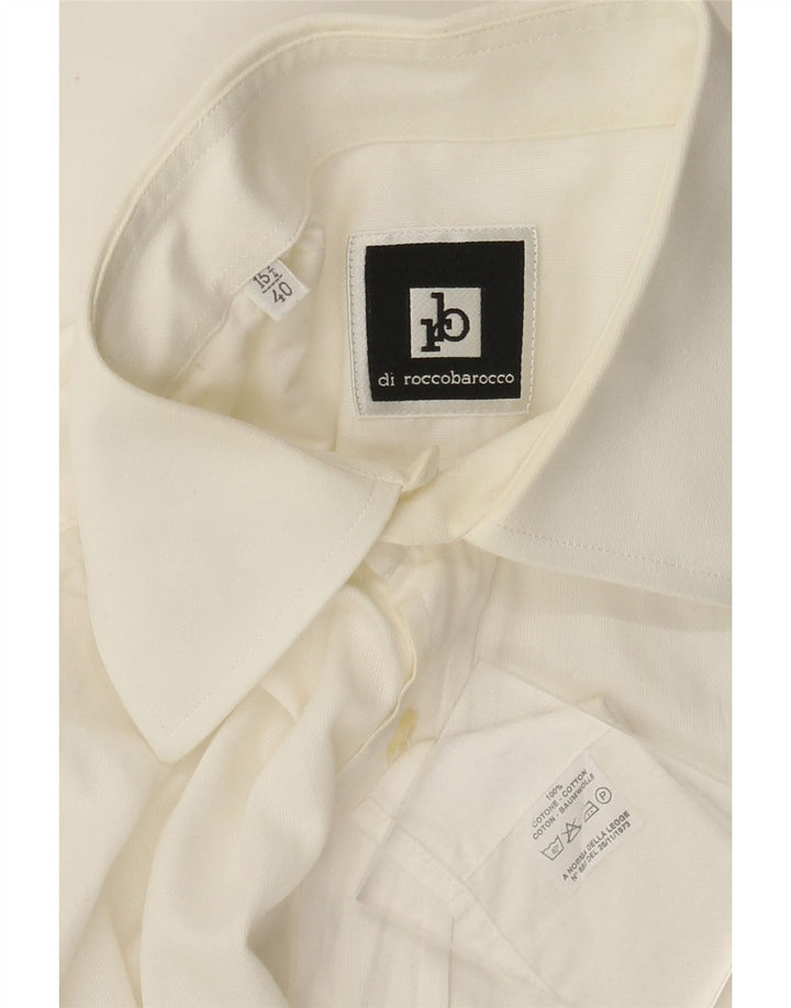 Roccobarocco Mens Shirt Size 40 15 3/4 Medium White Cotton