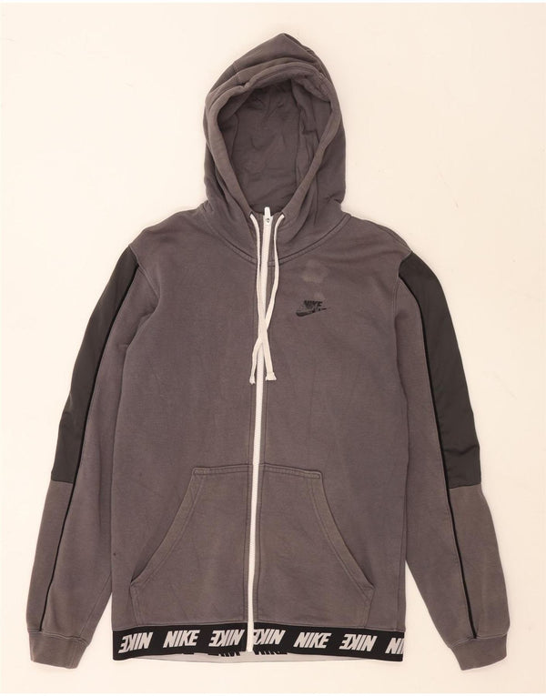 Nike Mens Graphic Zip Hoodie Sweater Small Grey Colourblock Cotton