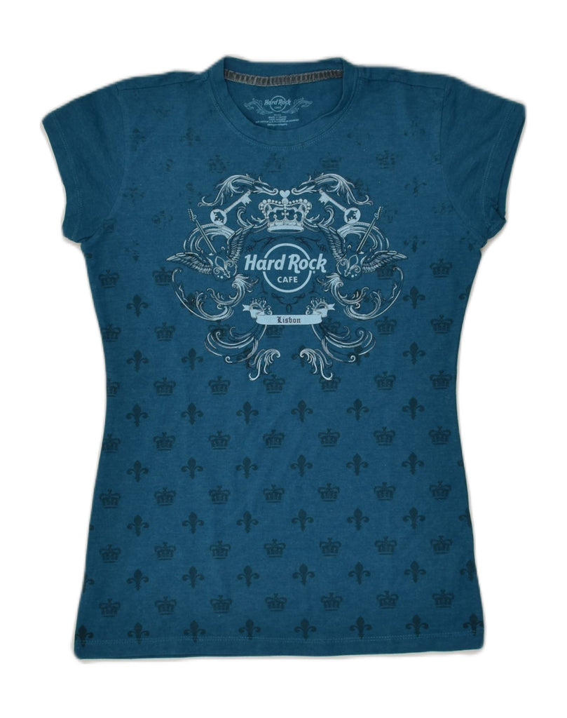 HARD ROCK CAFE Womens Lisbon Graphic T-Shirt Top UK 10 Small Blue Cotton | Vintage Hard Rock Cafe | Thrift | Second-Hand Hard Rock Cafe | Used Clothing | Messina Hembry 