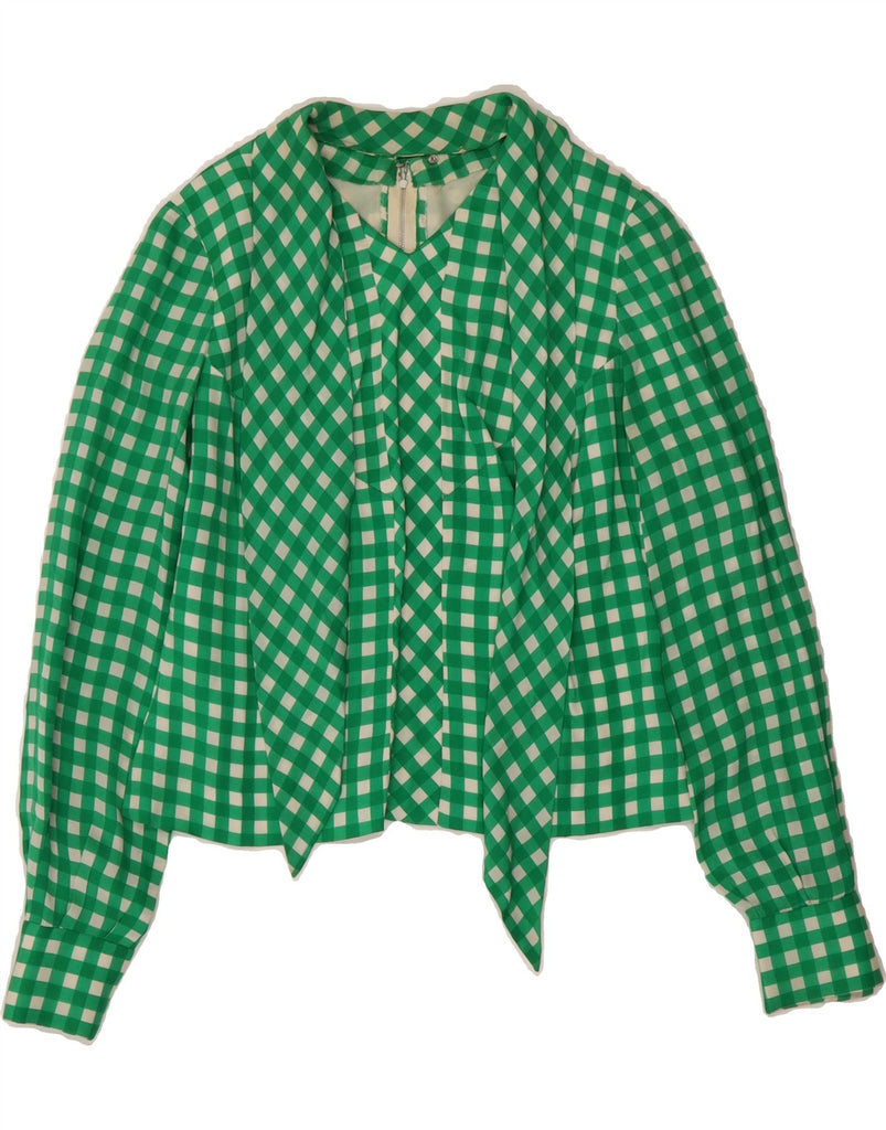 VINTAGE Womens Crop Long Sleeve Blouse Top UK 10 Small Green Gingham Vintage Vintage and Second-Hand Vintage from Messina Hembry 